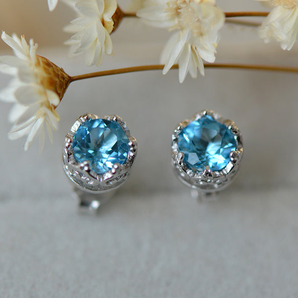 Blue Topaz Stud Earrings in Sterling Silver November Birthstone Handmade Jewelry