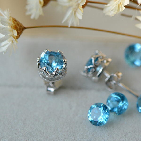 Topaz Stud Earrings Silver November Birthstone Handmade Jewelry women natural
