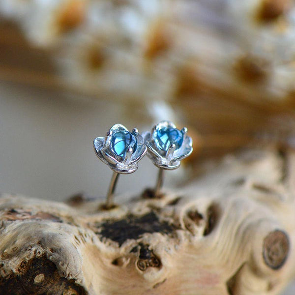 Blue Topaz Stud Earrings in Sterling Silver November Birthstone Handmade Jewelry