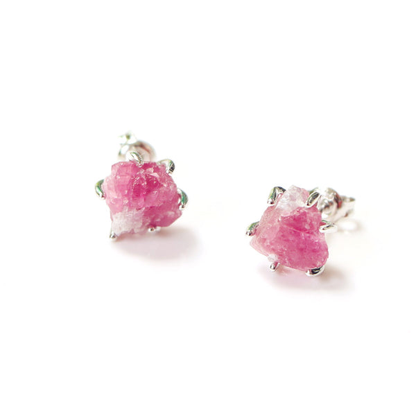 Natural Tourmaline Stud Earrings in Sterling Silver Handmade Jewelry Accessories Women