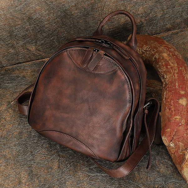 Trendy Ladies Genuine Leather Backpack Purse Book Bag Purse for Women Brown