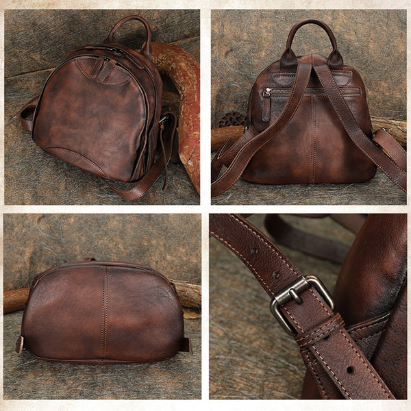 Trendy Ladies Genuine Leather Backpack Purse Book Bag Purse for Women Handmade