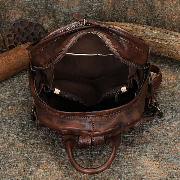 Trendy Ladies Genuine Leather Backpack Purse Book Bag Purse for Women Inside