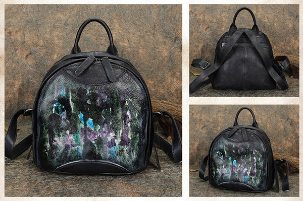 Trendy Ladies Genuine Leather Backpack Purse Book Bag Purse for Women Vintage