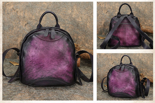 Trendy Ladies Genuine Leather Backpack Purse Book Bag Purse for Women Unique