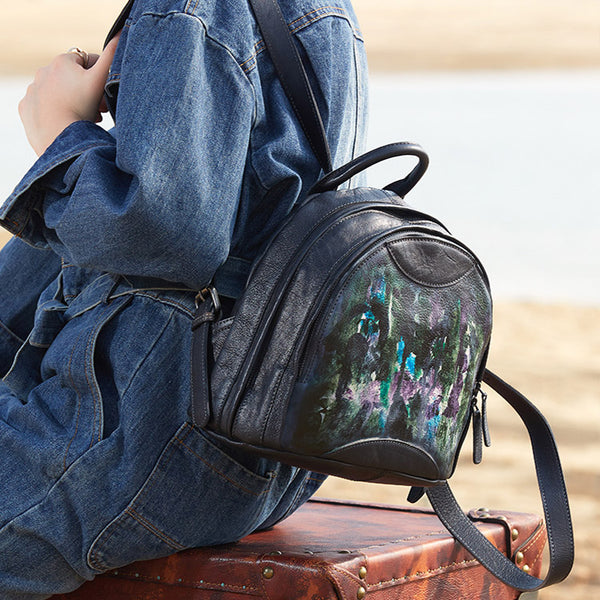 Trendy Ladies Genuine Leather Backpack Purse Book Bag Purse for Women funky
