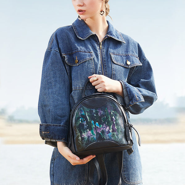 Trendy Ladies Genuine Leather Backpack Purse Book Bag Purse for Women funky