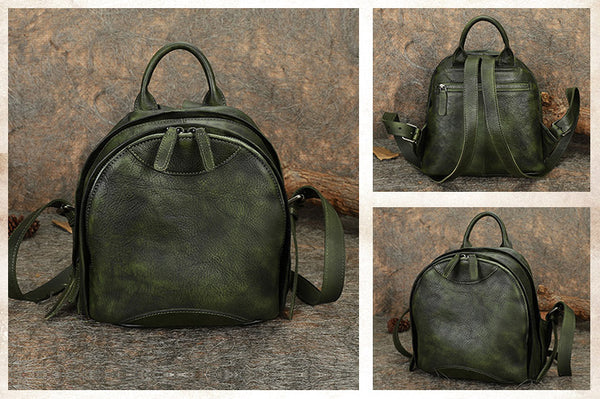 Trendy Ladies Genuine Leather Backpack Purse Book Bag Purse for Women small