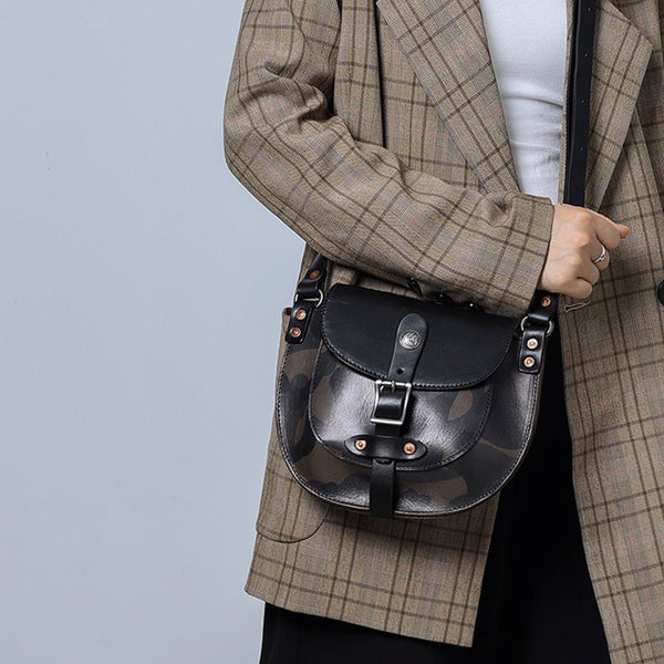 Trendy Ladies Small Leather Shoulder Bag Leather Saddle Bags For Women Black