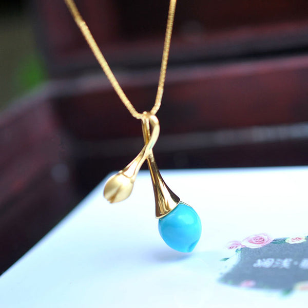 Turquoise Pendant Necklace in 18K Gold Plated Sterling Silver Gemstone Jewelry Accessories Women