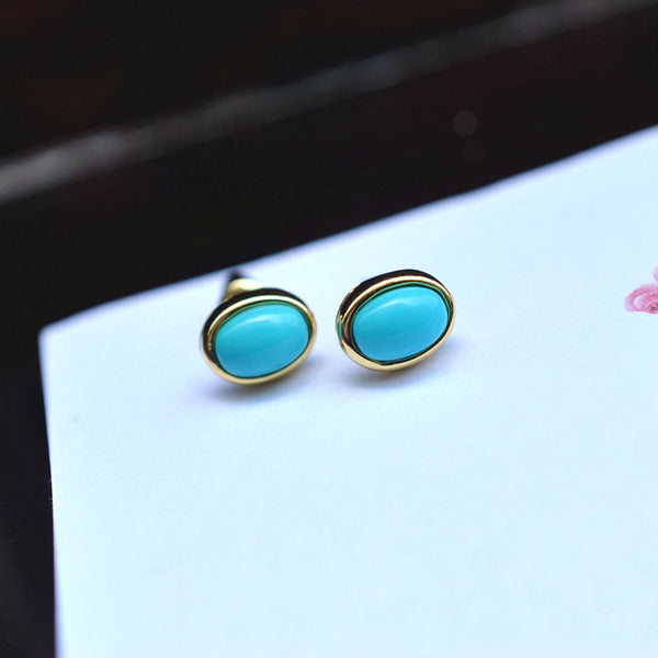 Turquoise Stud Earrings in 18K Gold Plated Sterling Silver Gemstone Jewelry Accessories Women