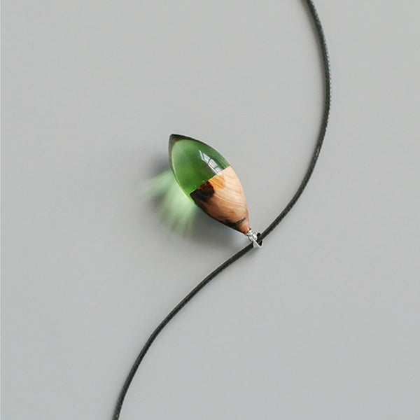 Unique Handmade Wood Resin Pendant Necklace Couple Jewelry Accessories Women Men green
