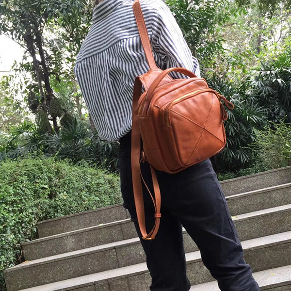 Unique Ladies Small Square Genuine Leather Backpack Purses Handbags for Women