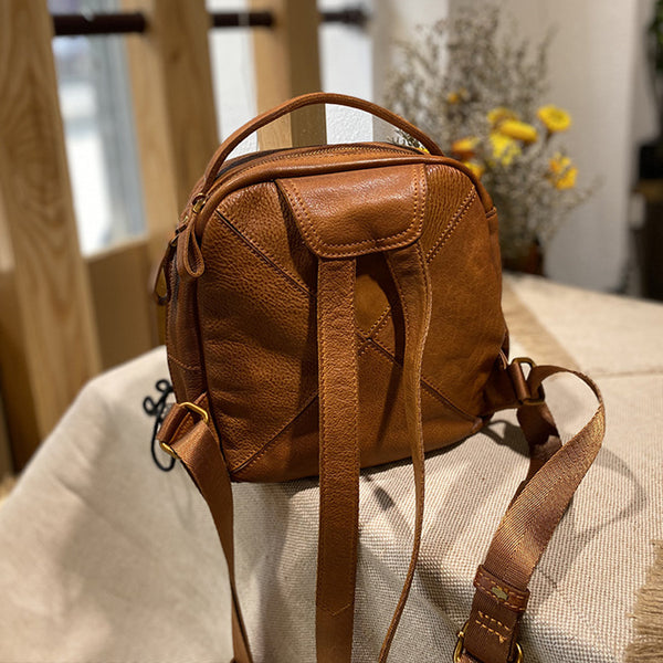 Unique Ladies Small Square Genuine Leather Backpack Purses Handbags for Women Cowhide