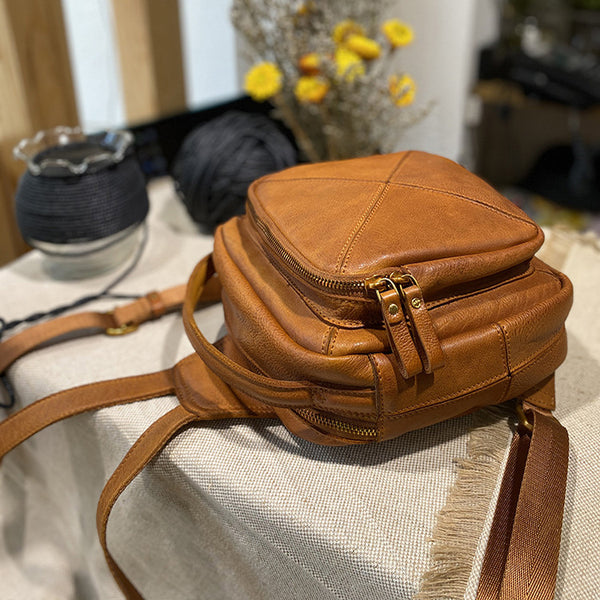 Unique Ladies Small Square Genuine Leather Backpack Purses Handbags for Women Details