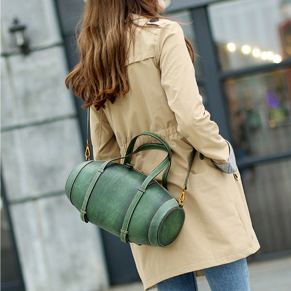 Unique Women Leather Handbags Shoulder Bag Barrel Bag Purses for Women Boutique