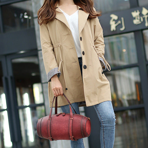 Unique Women Leather Handbags Shoulder Bag Barrel Bag Purses for Women Chic