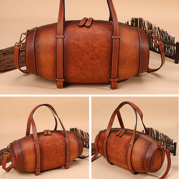 Unique Women Leather Handbags Shoulder Bag Barrel Bag Purses for Women Designer