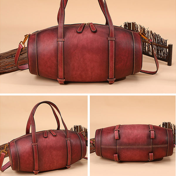 Unique Women Leather Handbags Shoulder Bag Barrel Bag Purses for Women Details