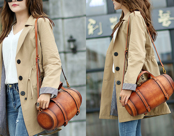 Unique Women Leather Handbags Shoulder Bag Barrel Bag Purses for Women best