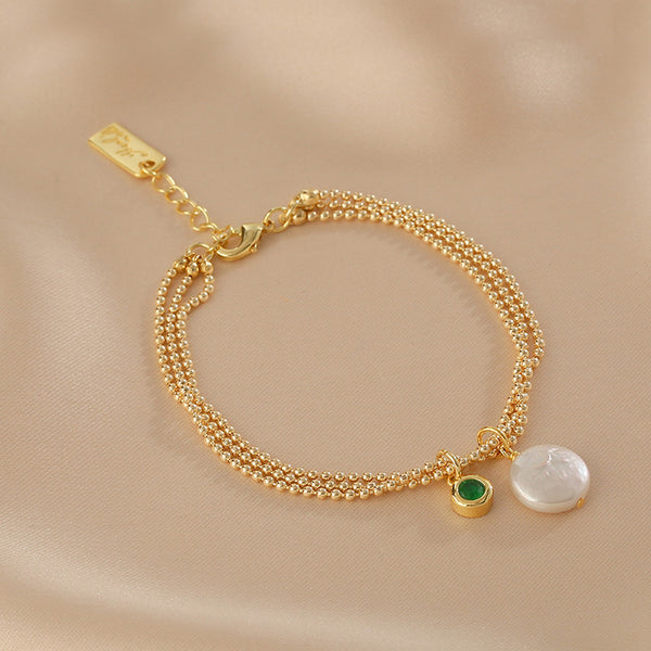 Unique Women's Baroque Pearl Pendant Bracelet 14K Gold Plated Bracelet