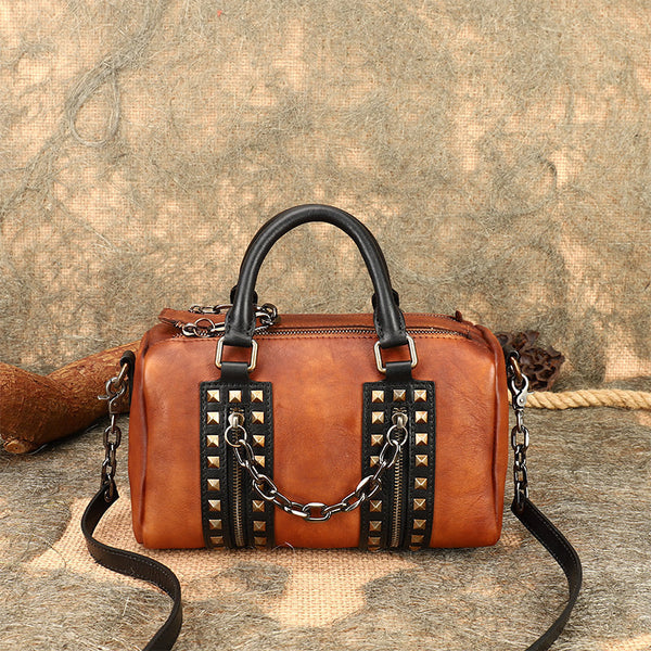 Unique Womens Crossbody Bag With Top Handle Black Leather Shoulder Bag Accessories