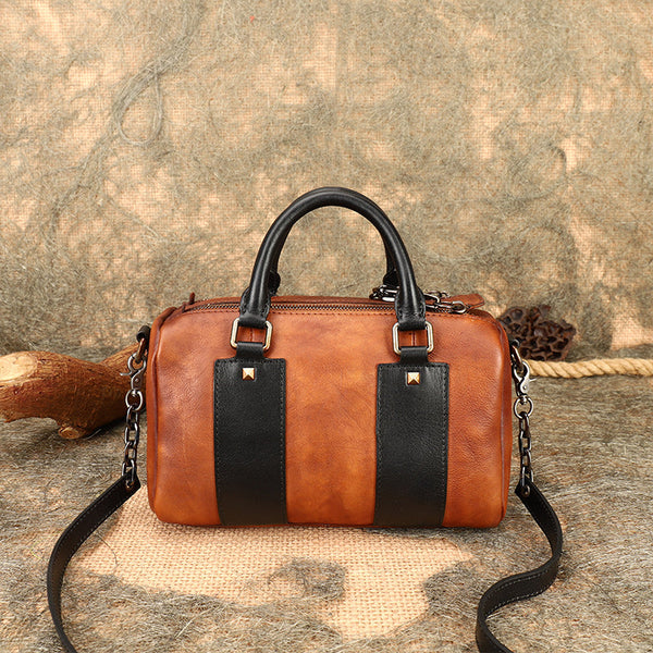 Unique Womens Crossbody Bag With Top Handle Black Leather Shoulder Bag Aesthetic