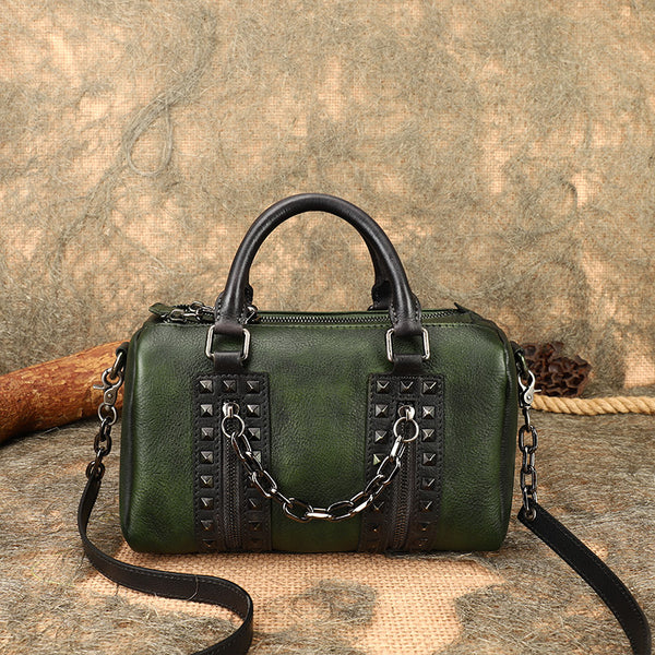 Unique Womens Crossbody Bag With Top Handle Black Leather Shoulder Bag Badass