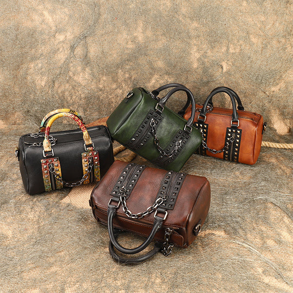 Unique Womens Crossbody Bag With Top Handle Black Leather Shoulder Bag Best