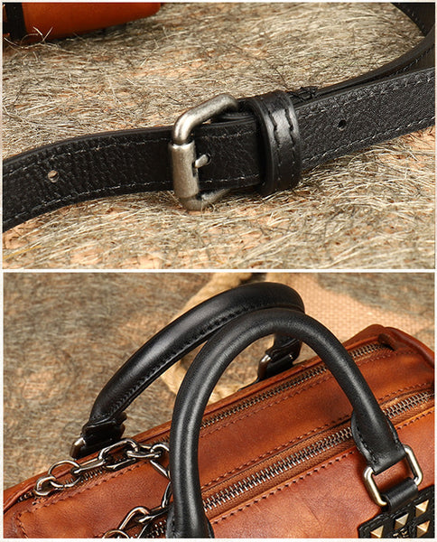 Unique Womens Crossbody Bag With Top Handle Black Leather Shoulder Bag Funky