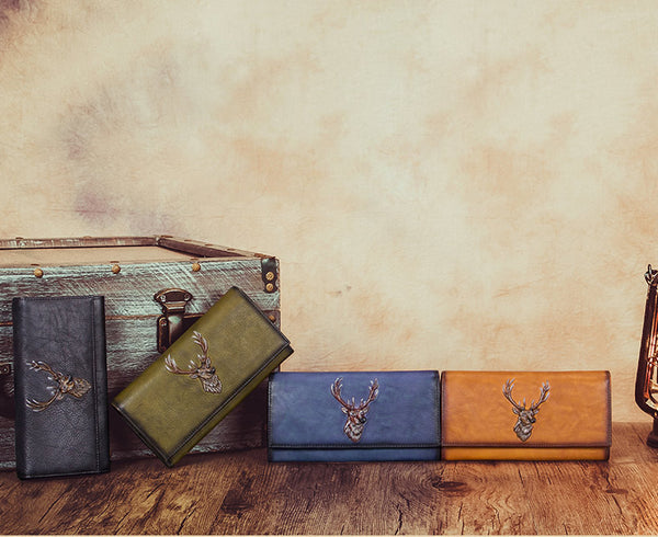 Unique Womens Genuine Leather Clutch Long Billfold Wallets for Women