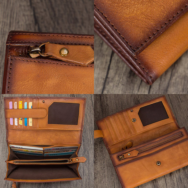 Unique Womens Genuine Leather Clutch Long Billfold Wallets for Women