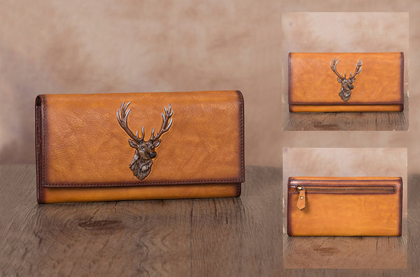 Unique Womens Genuine Leather Clutch Long Billfold Wallets for Women