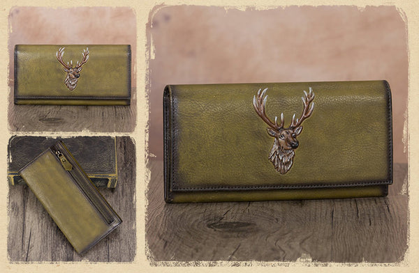Unique Womens Genuine Leather Clutch Long Billfold Wallets for Women