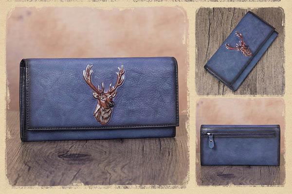 Unique Womens Genuine Leather Clutch Long Billfold Wallets for Women