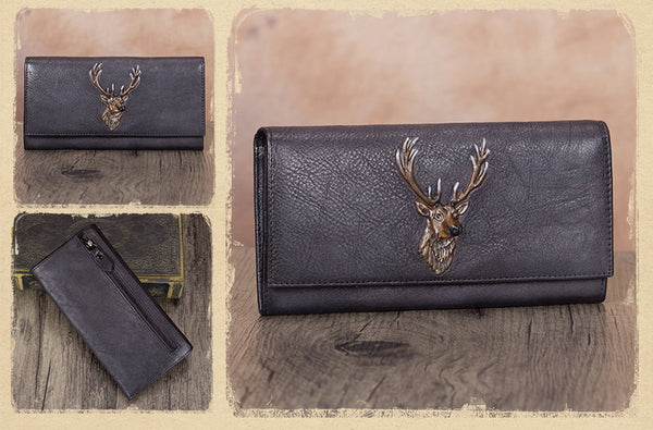 Unique Womens Genuine Leather Clutch Long Billfold Wallets for Women