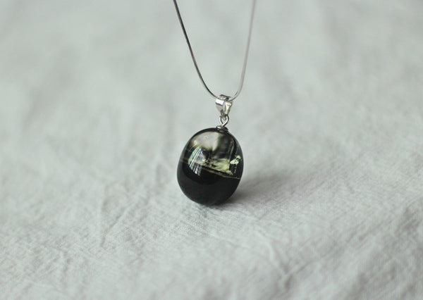 Unique Wood Resin Pendant Necklace Sterling Silver Handmade Couple Jewelry Accessories Women Men gift