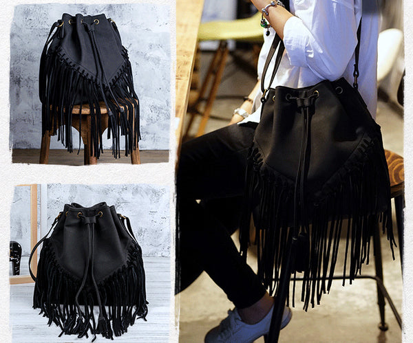 Vintage Boho Crossbody Fringe Purse PU Leather Shoulder Bag for Women Brown