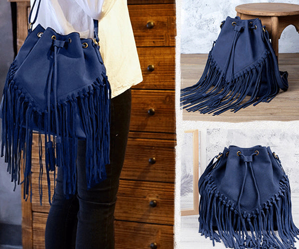 Vintage Boho Crossbody Fringe Purse PU Leather Shoulder Bag for Women Chic
