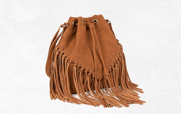 Vintage Boho Crossbody Fringe Purse PU Leather Shoulder Bag for Women Durable