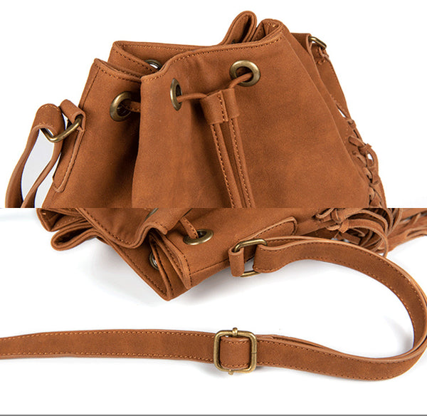 Vintage Boho Crossbody Fringe Purse PU Leather Shoulder Bag for Women Inside