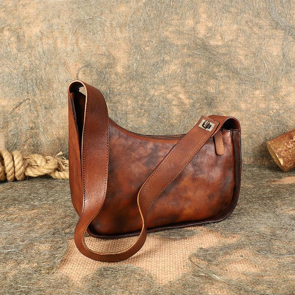 Vintage Ladies Genuine Leather Shoulder Bags Crossbody Hobo Bag For Women Beautiful Brown