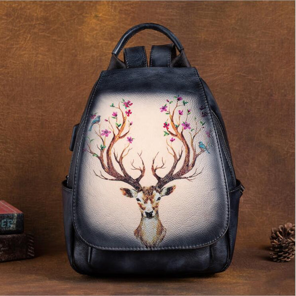 Vintage Ladies Leather Backpack Purse With Built In Universal USB Port For Women Beautiful