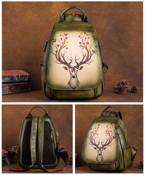 Vintage Ladies Leather Backpack Purse With Built In Universal USB Port For Women Chic