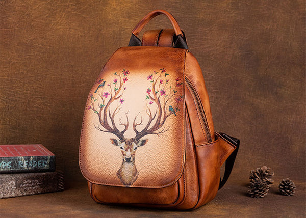 Vintage Ladies Leather Backpack Purse With Built In Universal USB Port For Women Designer
