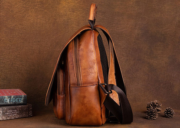 Vintage Ladies Leather Backpack Purse With Built In Universal USB Port For Women Genuine-Leather