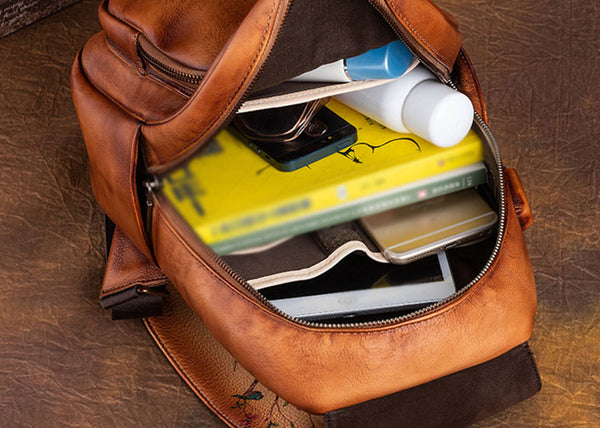 Vintage Ladies Leather Backpack Purse With Built In Universal USB Port For Women Original