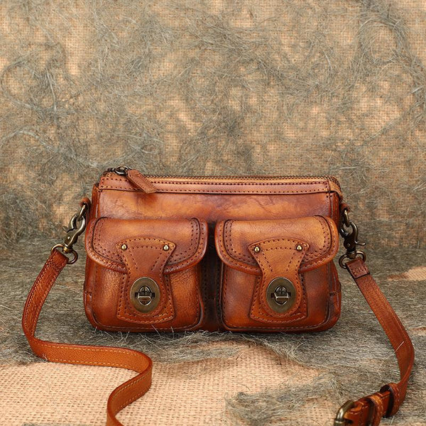 Vintage Ladies Leather Cross Shoulder Purse Women's Satchel Bag Brown