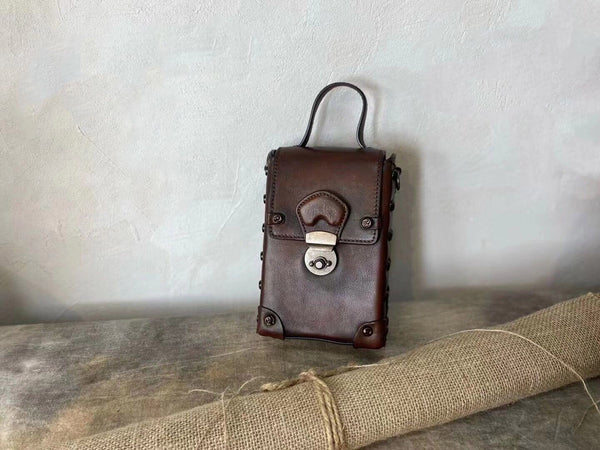 Mini Women's Leather Cell Phone Purses With Shoulder Strap Leather Over The Shoulder Bag