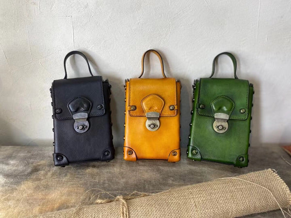 Mini Women's Leather Cell Phone Purses With Shoulder Strap Leather Over The Shoulder Bag